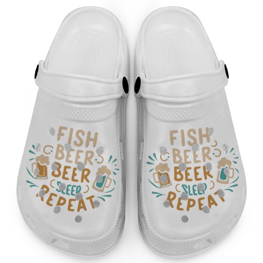 Funny fishing Clogs "Fish Beer Sleep Repeat"