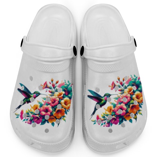 Hummingbird and Hibiscus Blossom Art Clogs