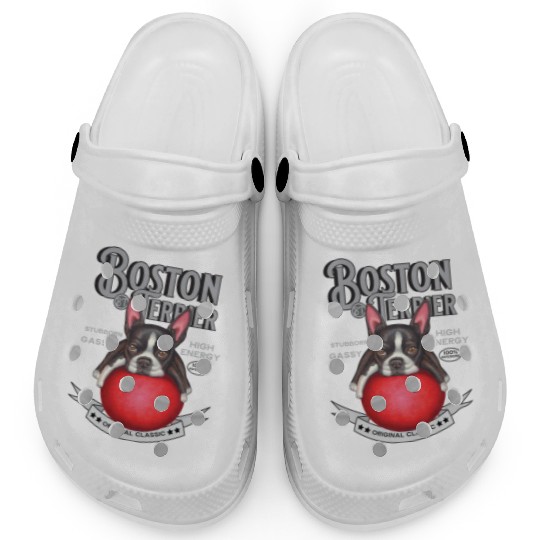 Vintage Boston Terrier on Red Ball Clogs