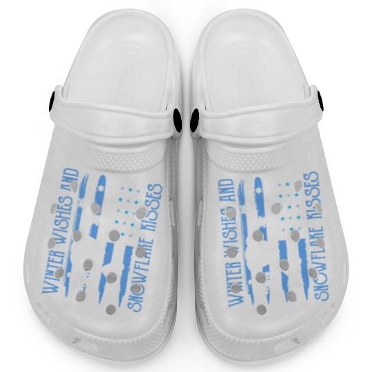 Winter Wishes Snowflake American Flag Clogs