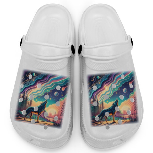 Majestic Wolf Howling At The Eclipse Clogs