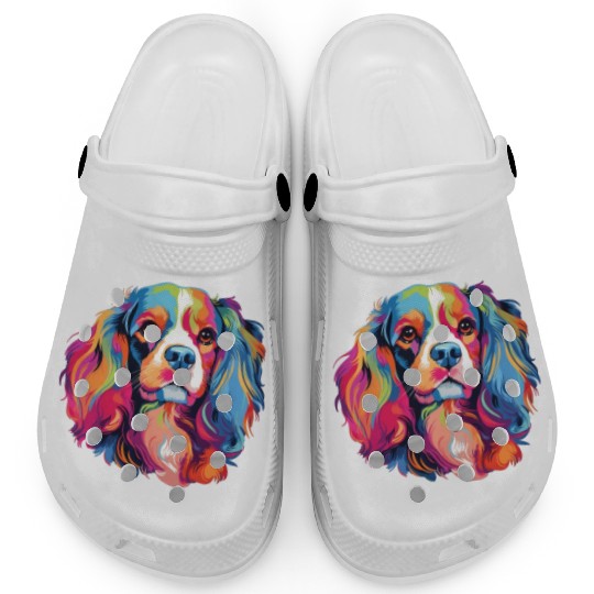 Watercolor Colorful Cavalier King Charles Spaniel Clogs