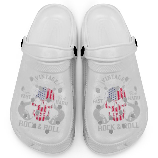 Rock & Roll Guitar Skull USA Flag Gift Clogs