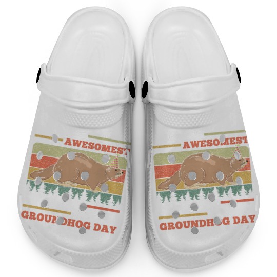 Awesomest People Groundhog Day Retro Vintage Clogs