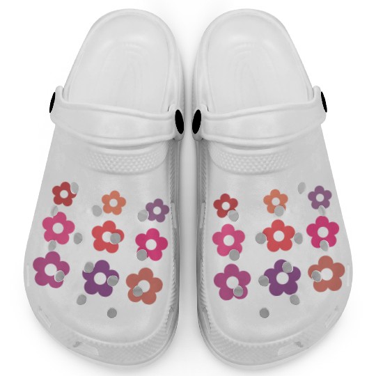 Large and small pink multi-colored flowers Clogs