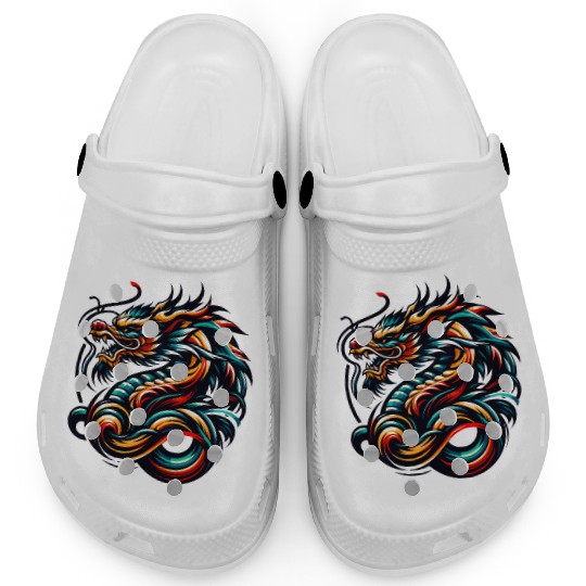 Colorful Chinese Dragon Artwork and Tribal Design Clogs
