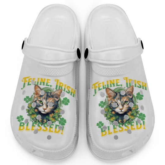 FELINE IRISH BLESSED Feline Kitty Design Clogs