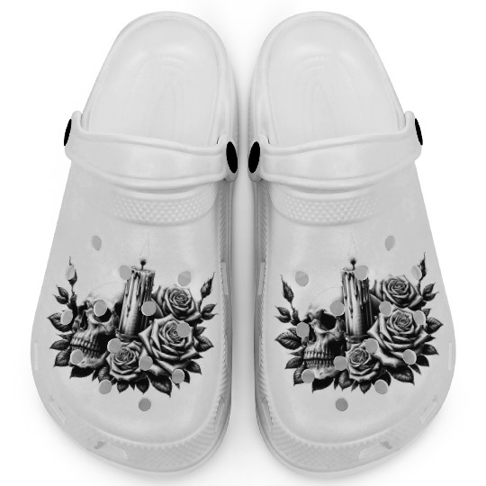 Gothic Skull and Roses Graphic Art Clogs