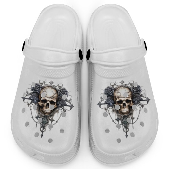 Gothic Art Print with Skull and Roses Clogs