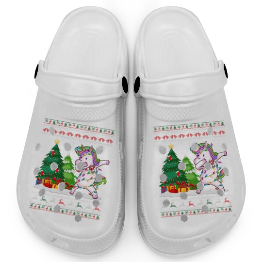 Funny Dabbing Unicorn Lover Santa Hat Ugly Clogs