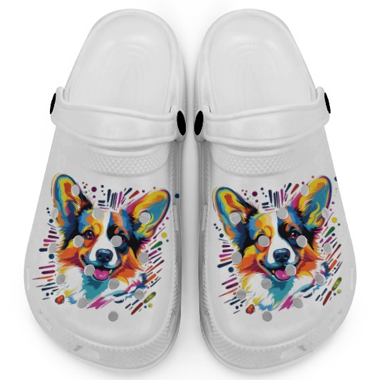 Watercolor Colorful Corgi Clogs