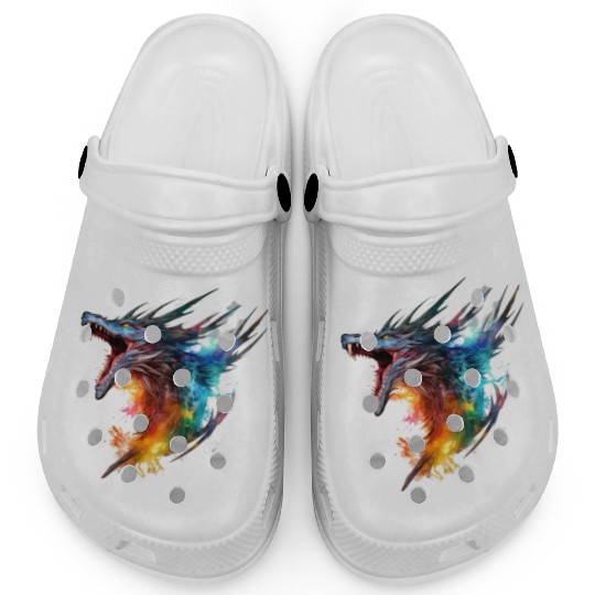 Angry Blue Watercolor Dragon with fire, knightcore Clogs