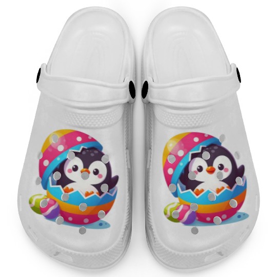 Penguin hatches from colorful Easter egg Clogs