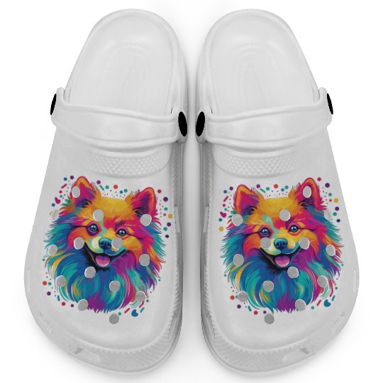 Watercolor Colorful Pomeranian Clogs