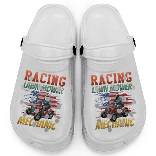 Racing Lawn Mower Mechanic Backyard Clogs