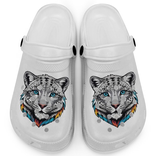 Majestic Snow Leopard Portrait - Exotic Wildlife Clogs