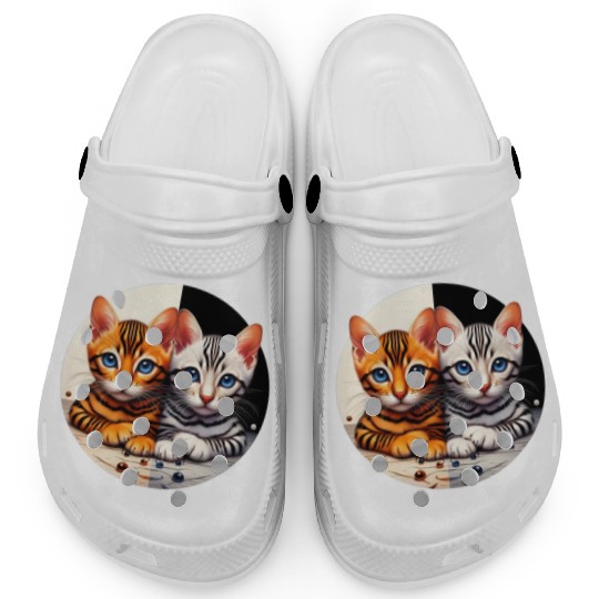 Bengal Kittens Black White Background Clogs