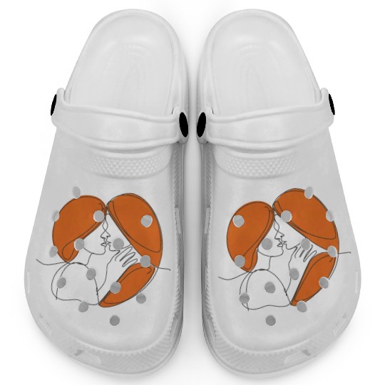 Elegant Lesbian Couple Kissing Line Drawing Clogs
