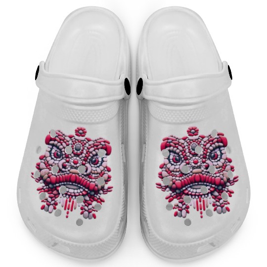 Chinese New Year - Pink Peony Lion Dance Mask Clogs
