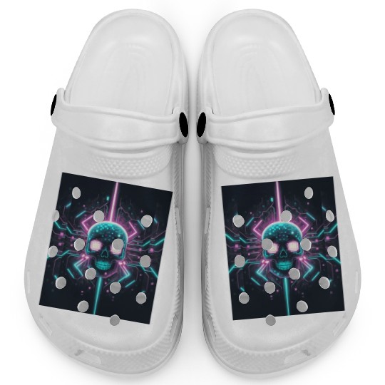 Retro neon cyberpunk pixelated skull Clogs