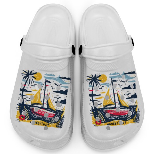 Wanderlust Sailing Boat in The Sea Colorful Print Clogs