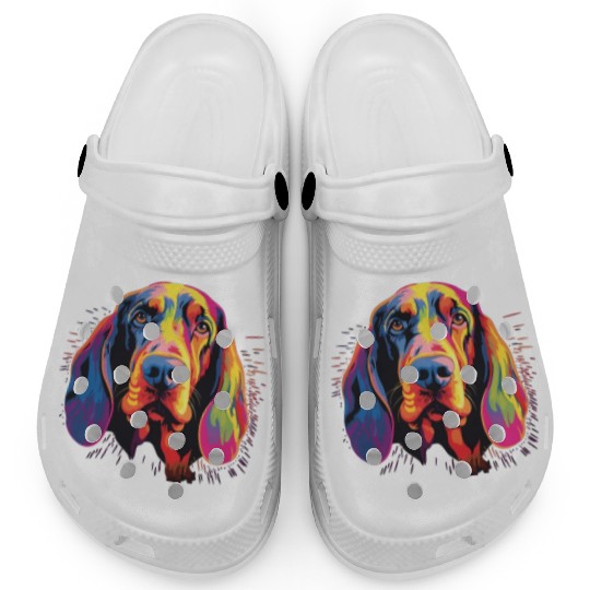 Watercolor Colorful Black And Tan Coonhound Clogs