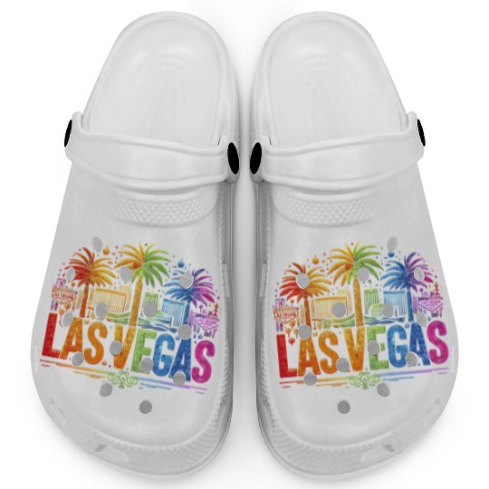 RAINBOW VIBRANT NEON LIGHTS ILLUMINATE LAS VEGAS Clogs