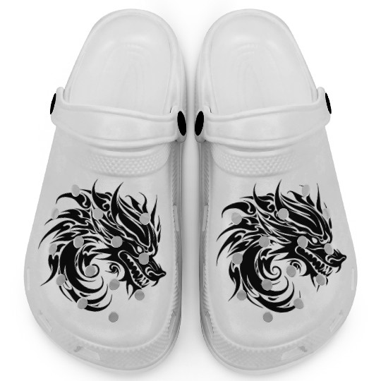 Roaring Chinese Dragon In Tattoo Style Clogs