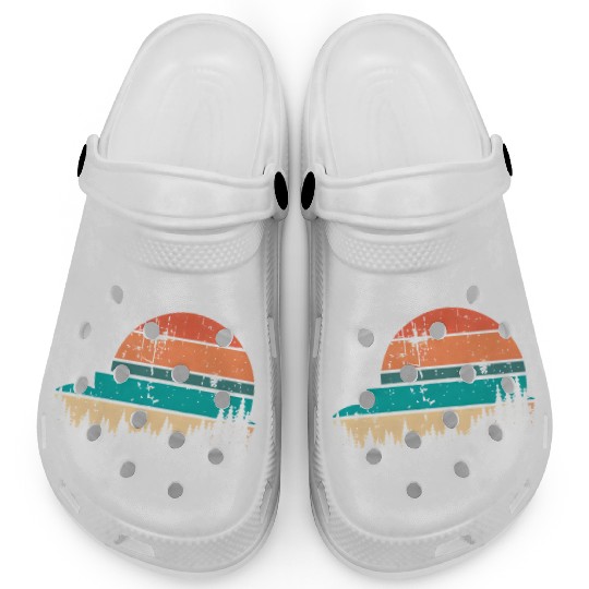 Retro Evergreen Sunset Stepped Circle Design Clogs