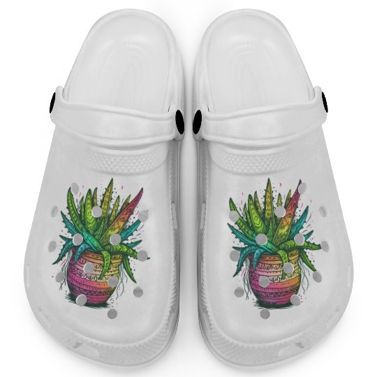 Psychedelic Aloe Vera Succulent Plant Gardener Clogs