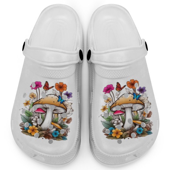 forest of mushrooms and flowers,funny mushrooms Clogs