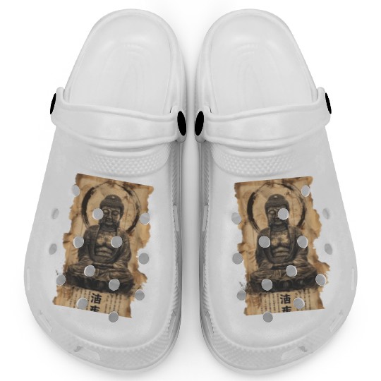 Vintage Papyrus Scroll Japanese Silhouette Buddha Clogs