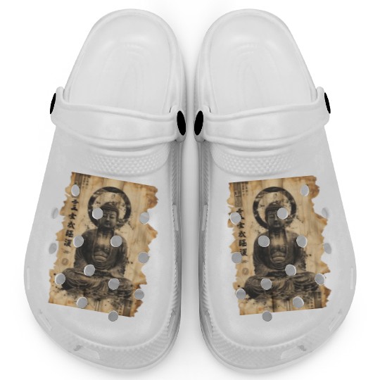 Vintage Papyrus Scroll Japanese Silhouette Buddha Clogs