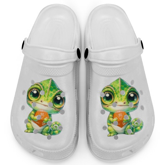 Chameleon Holding 20-sided Dice Clogs