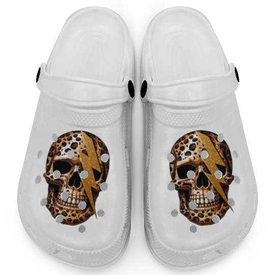 skull with leopard animal print Clogs