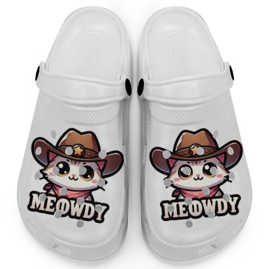 Cute Meowdy Cat Cowboy Pun Clogs