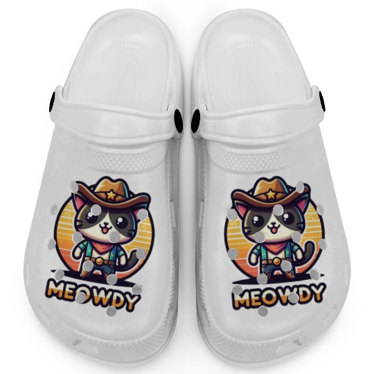 Cute Meowdy Cat Cowboy Pun Clogs