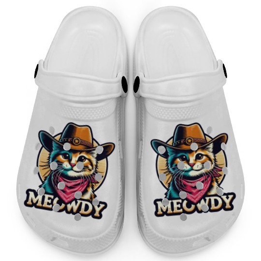 Cute Meowdy Cat Cowboy Pun Clogs