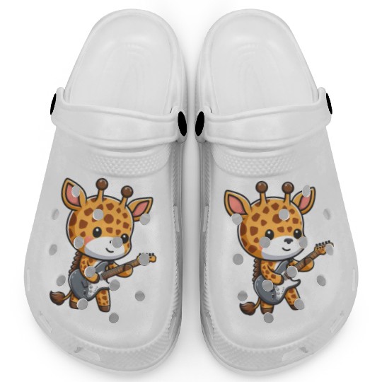 Cute giraffe musician plays guitar Clogs