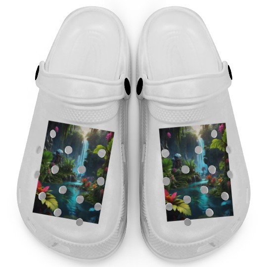 alien jungle with a lagoon and waterfall Clogs