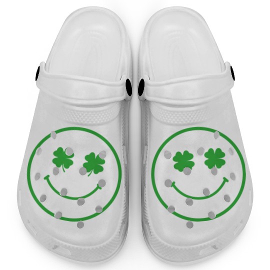 Green shamrock happy face Clogs