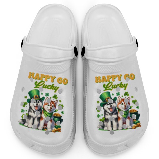 Happy Go Lucky Cute Husky St Patricks Day Clogs