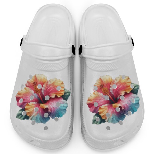 Tropical Hibiscus flower Art illustration Clogs