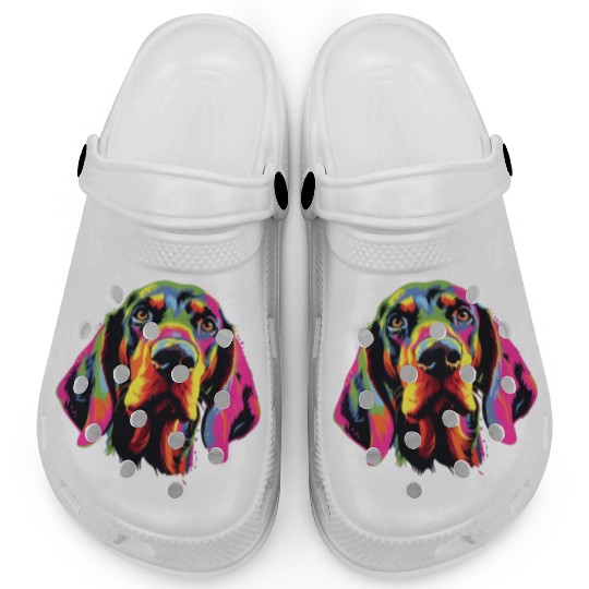 Watercolor Colorful Black And Tan Coonhound Clogs