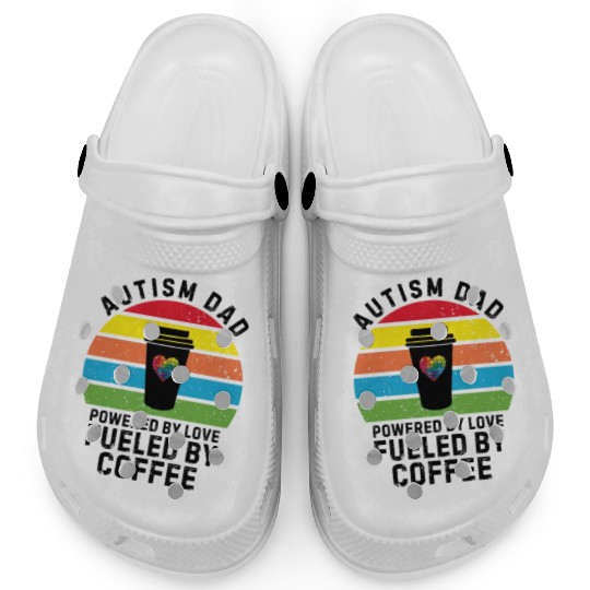 Autism dad powered by coffee sunset Clogs