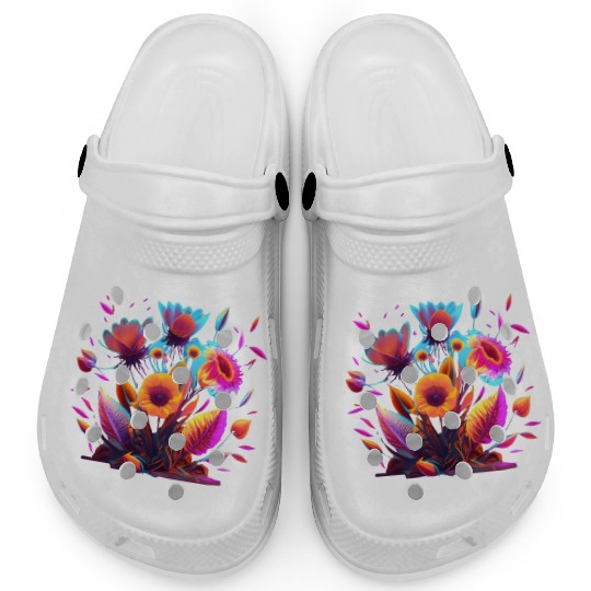 Cyberpunk Neon Glow FlowersDesign Clogs