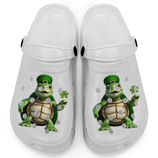 Green turtle celebrating St. Patrick's Day. Clogs