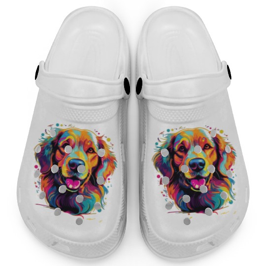 Watercolor Colorful Golden Retriever Clogs
