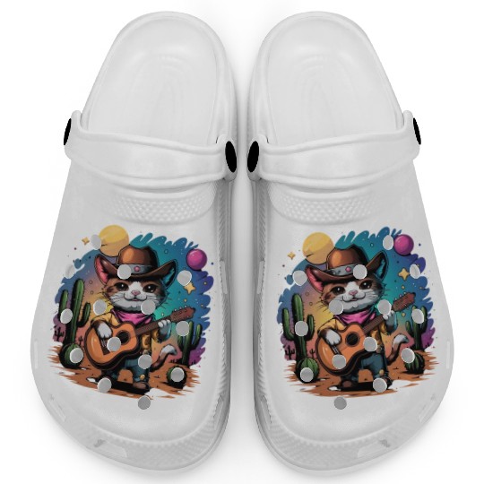 funny cowboy cat with guitar Clogs