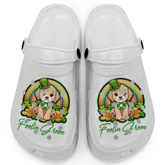 Feelin Green Puppy Rainbow Funny St Patrick's Day Clogs
